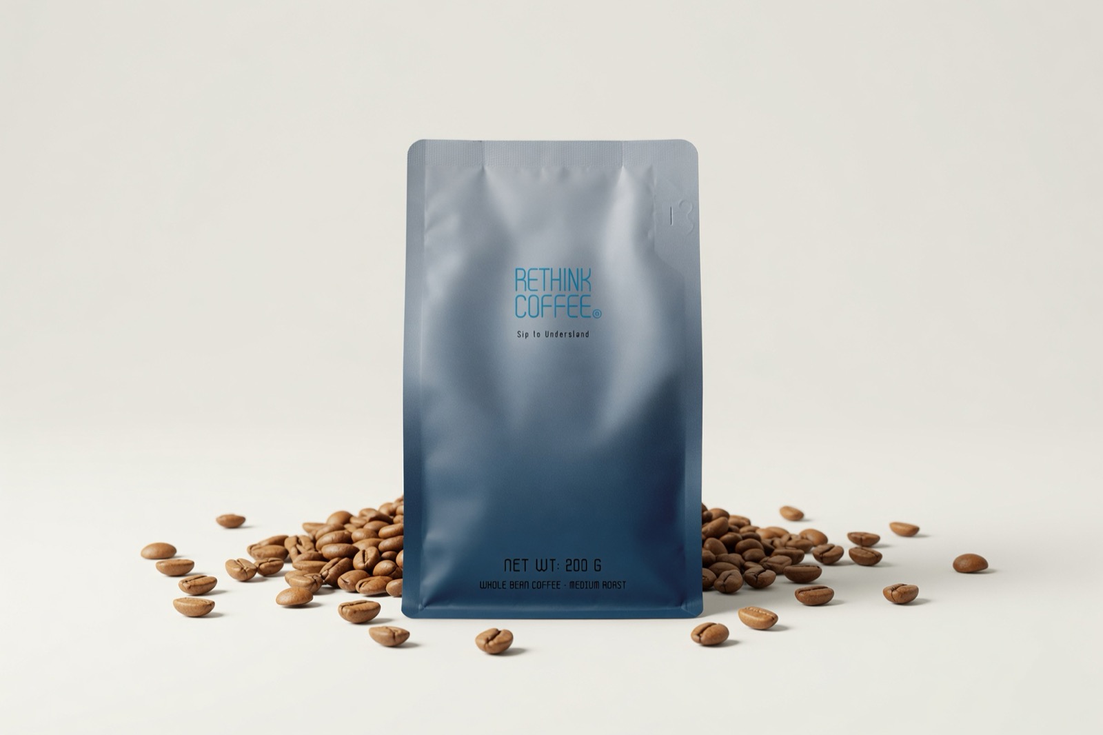 Rethink Coffee whole bean bag with roasted beans